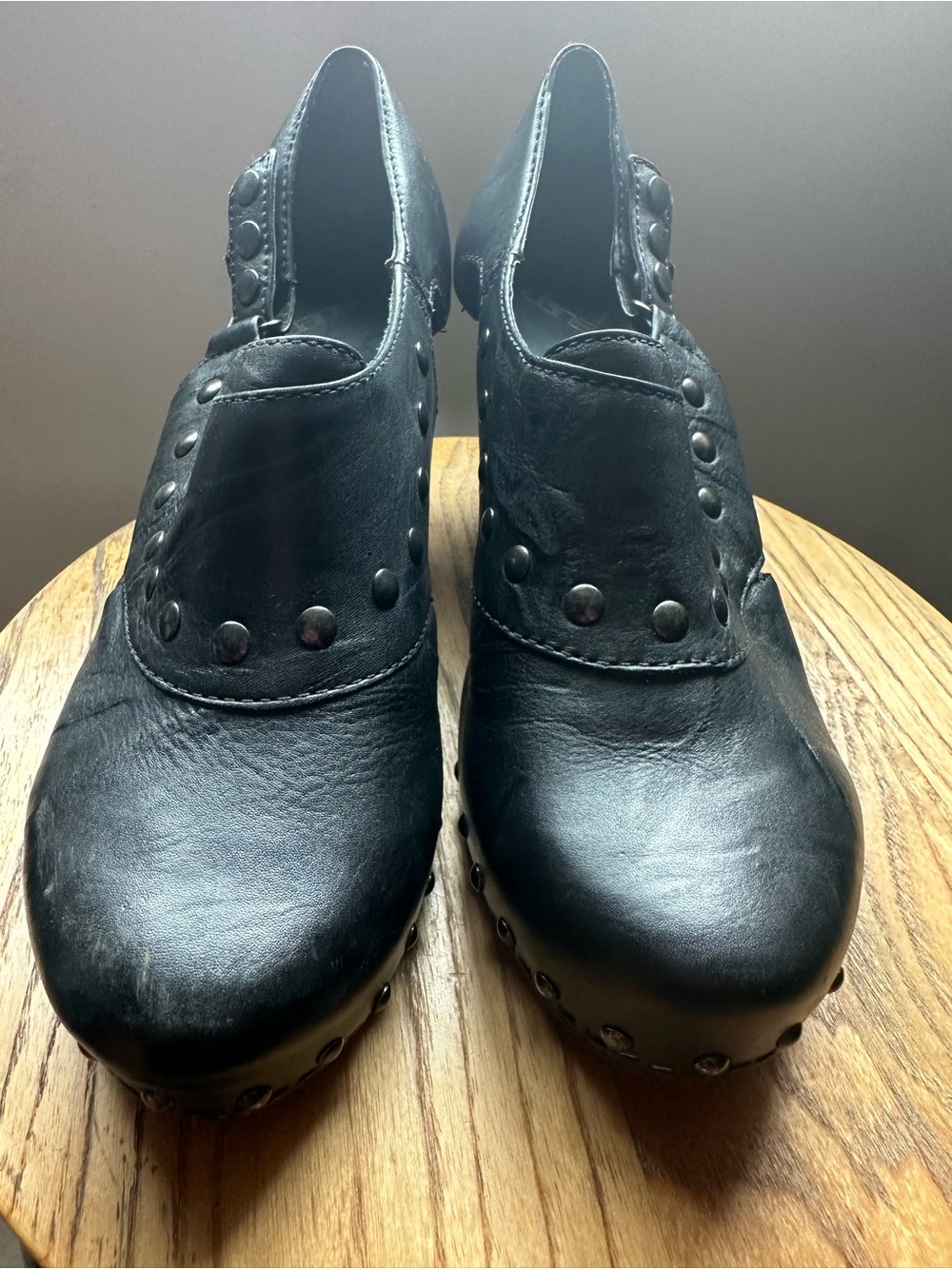 Dansko Black Leather Studded Clogs